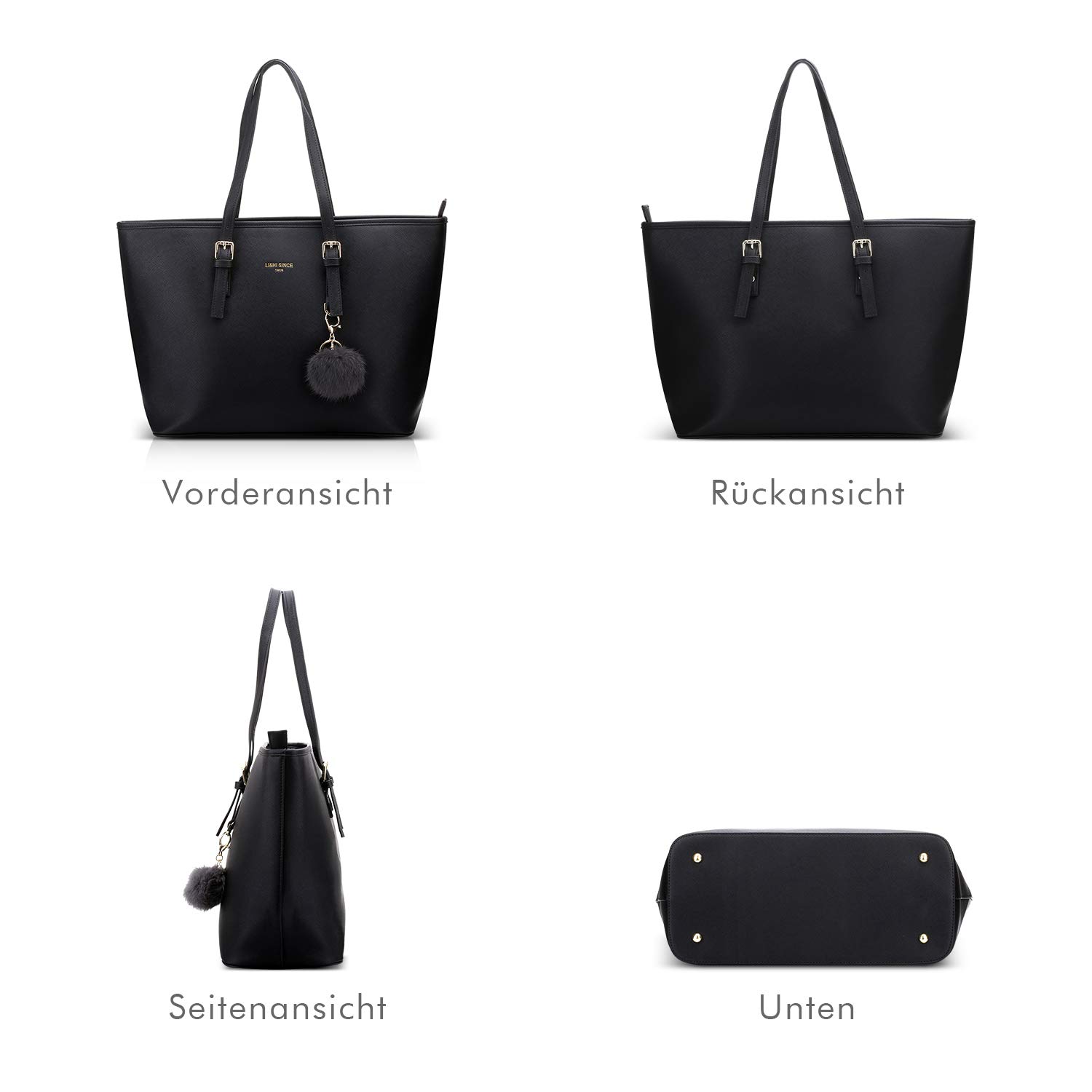 LI&HI Borsa Donna Elegante Borsa Semplice Borse Donne Semplice Tinta Unita Grande Capacità a Mano Borse Tela Borse Tracolla Borse Con Pelliccia palla peluche portachiavi