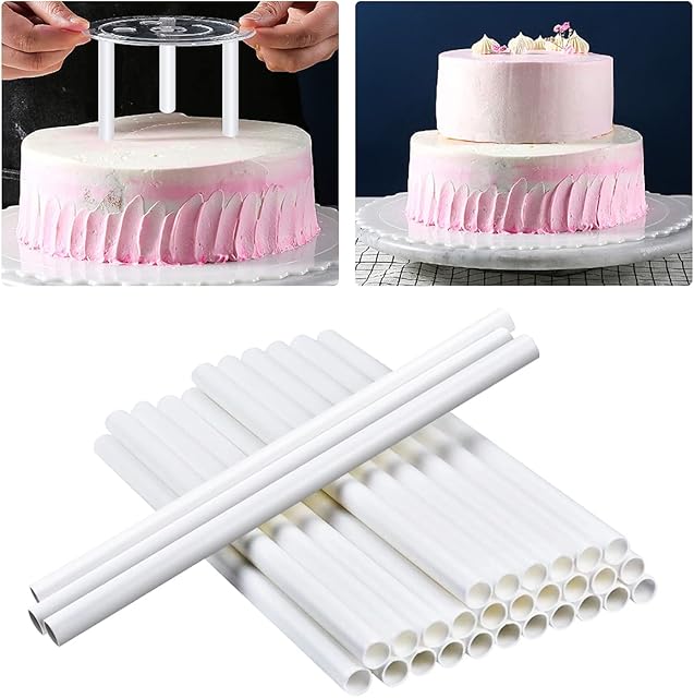 30 Pcs Cake Dowel Rods, 9.5 Inches White Plastic Cake Support Rods, Thicken Cake Round Dowels Straws with 0.4 Inch Diameter for Tiered Cake Construction and Stacking Supporting