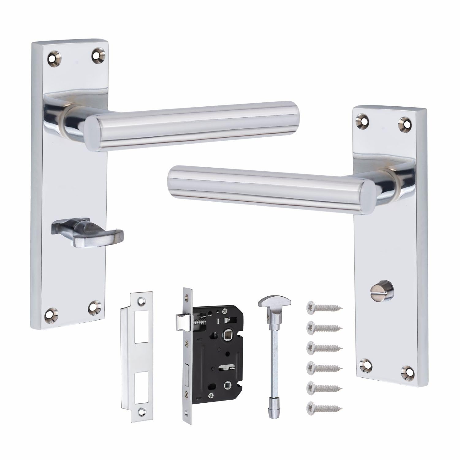 Golden Grace Victorian Straight T-Bar HandleSilver Polished ChromeBathroom Wc Toilet Internal Door Handles64mm Bathroom Mortise Lock from B&Q