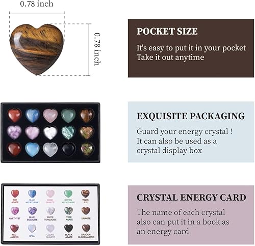 Miniatura 9 de 15 piezas de cristales naturales de corazón con forma de amatista curativa de 0.8 pulgadas, pequeñas piedras preciosas de chakra, juego de bolsillo