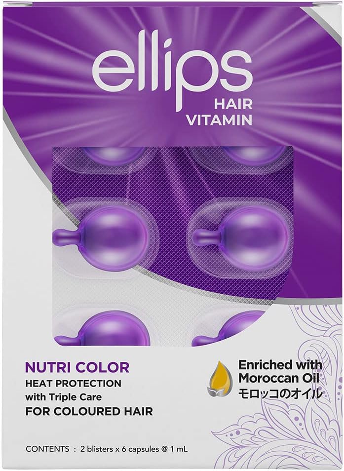 Ellips Hair Serum Nutricolor with Moroccan Argan Oil, Sunflower Oil and Soybean Oil for Nourishing and Hydrating Colored Hair (Instant Effects) 12ml Travel Pack