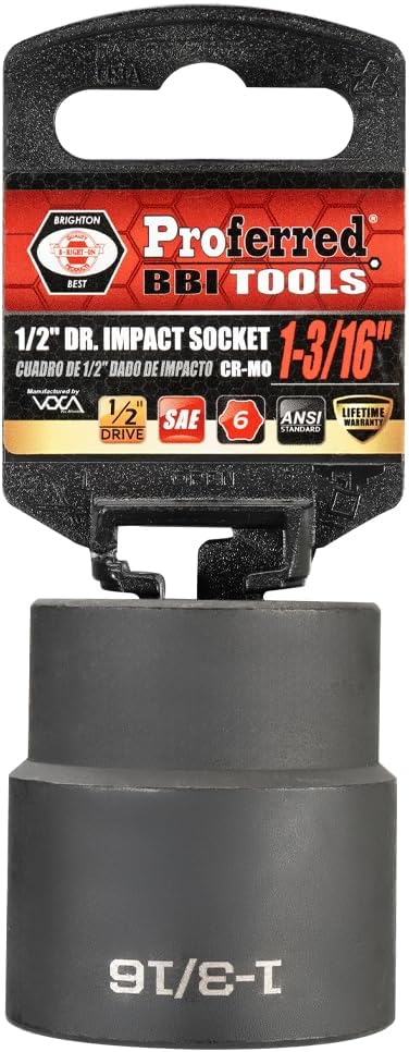 S32038 1/2" Drive SAE Socket, 1 3/16" Impact 6 Point