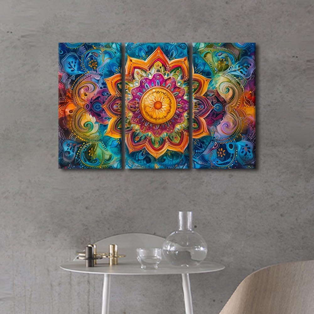 Bathroom Decor Wall Art Mandala Kaleidoscope Canvas Paintings for Wall Decorations Wall Art Framed Wall Art Modern Prints Wall Art Bathroom Wall Decor Canvas Decor Artwork Ready to Hang 42x28 in