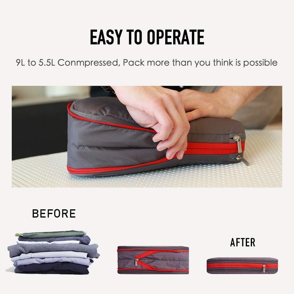 Bee Nesting BeeNesting Waterproof Compression Packing Cubes 5/6/8 sets, Large Travel Packing organizers for Carry on Luggage, 2 Sides Expandable Storage Bags (Blue Red, G5set)