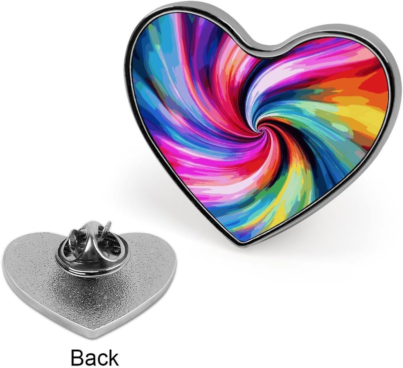 Colorful Tie Dye Badges Heart with Button Design, Personalized Picture Pin Brooches, Heart Badge Holders for Decorate Hat Shirt Clothing Bag Accessories image 4