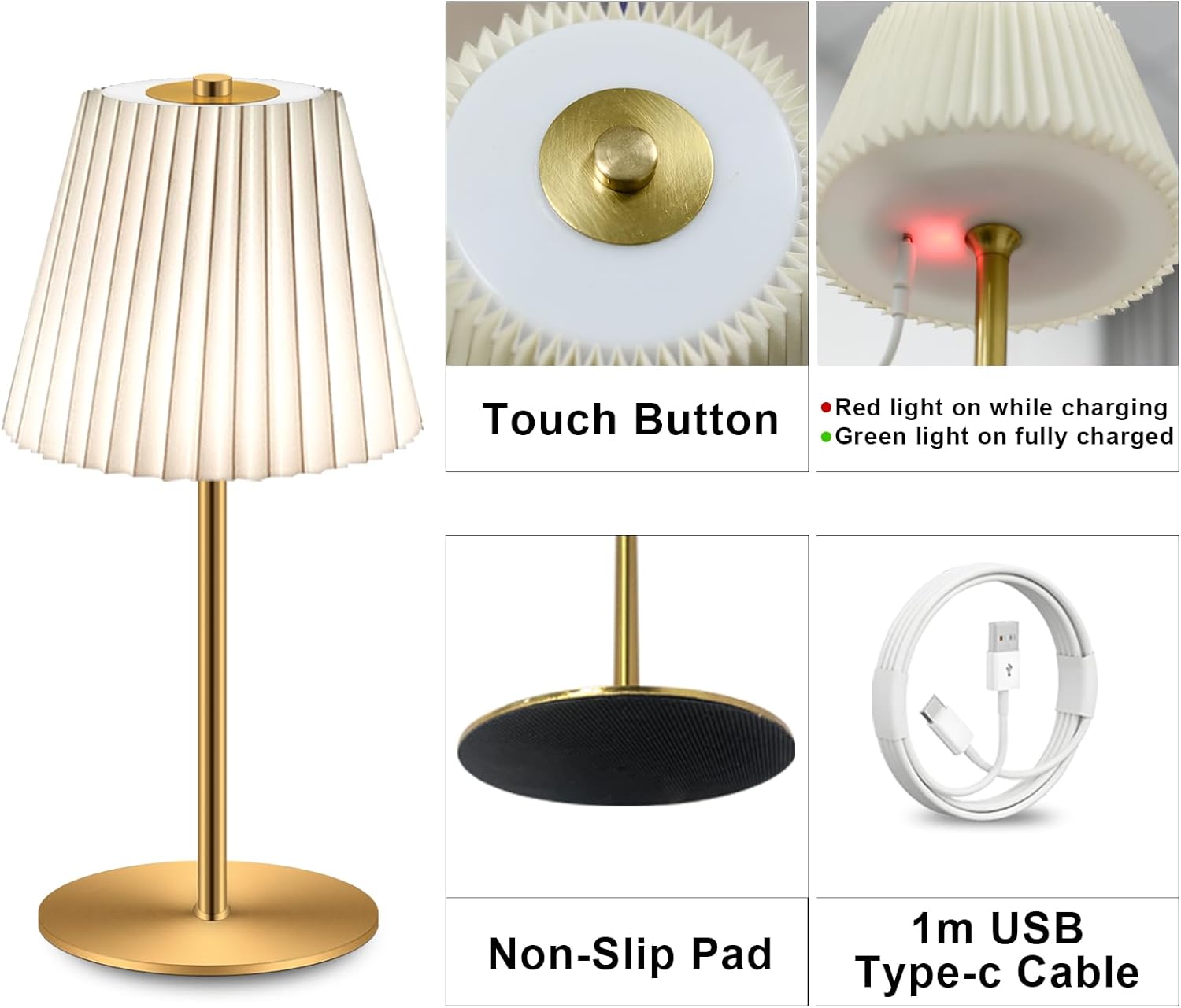 Small Cordless Table Lamp, 5200mAh Rechargeable Battery, Touch Control 3-Color & Stepless Dimming, Portable LED Mini Lamp with Beige Shade for Bedroom, Office, Dining Table, Outdoor Camping