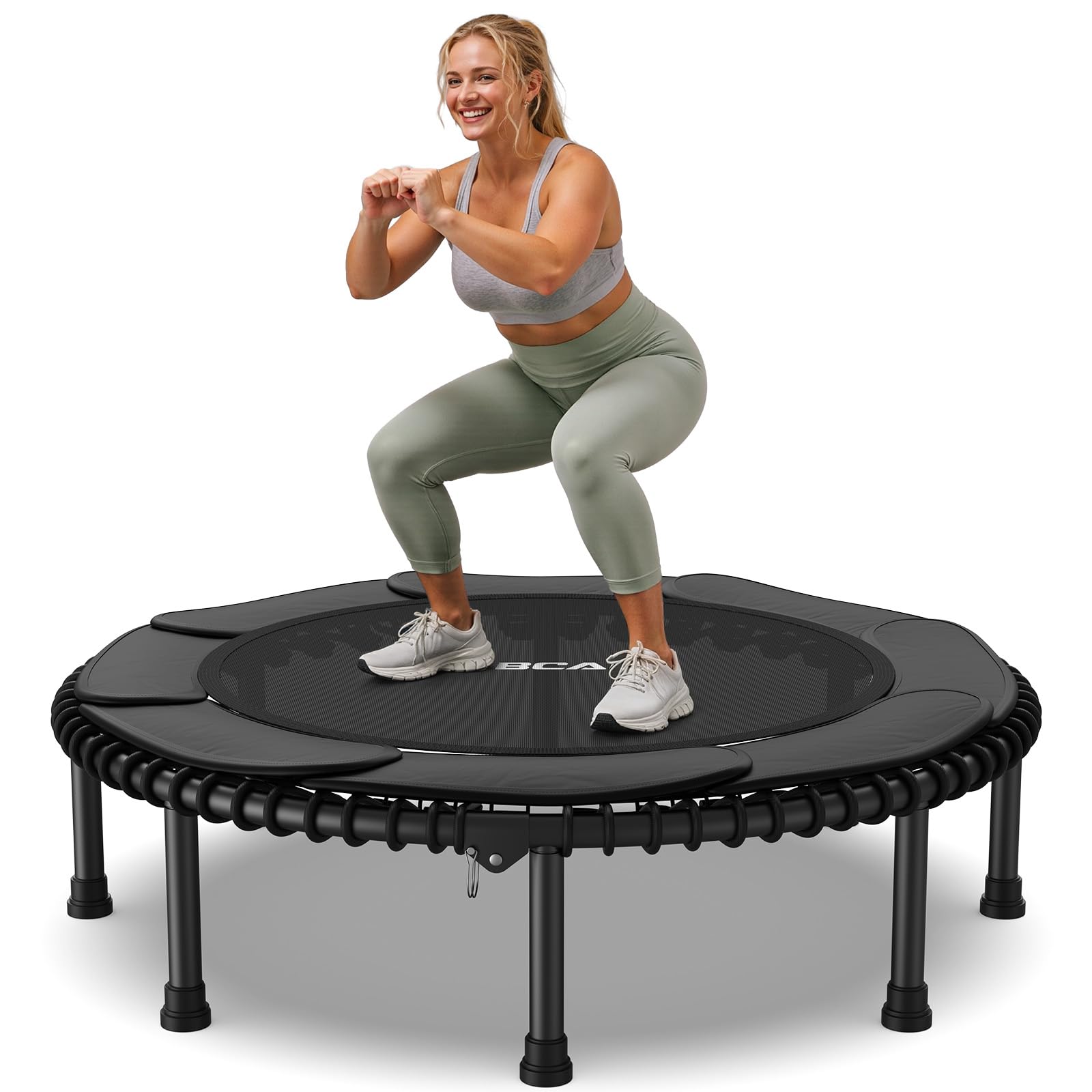 BCAN 450/550 LBS Foldable Mini Trampoline, 40"/48"/50" Fitness Trampoline with Bungees, Adjustable Foam Handle, Stable & Quiet Exercise Rebounder for Kids Adults Indoor/Garden Workout