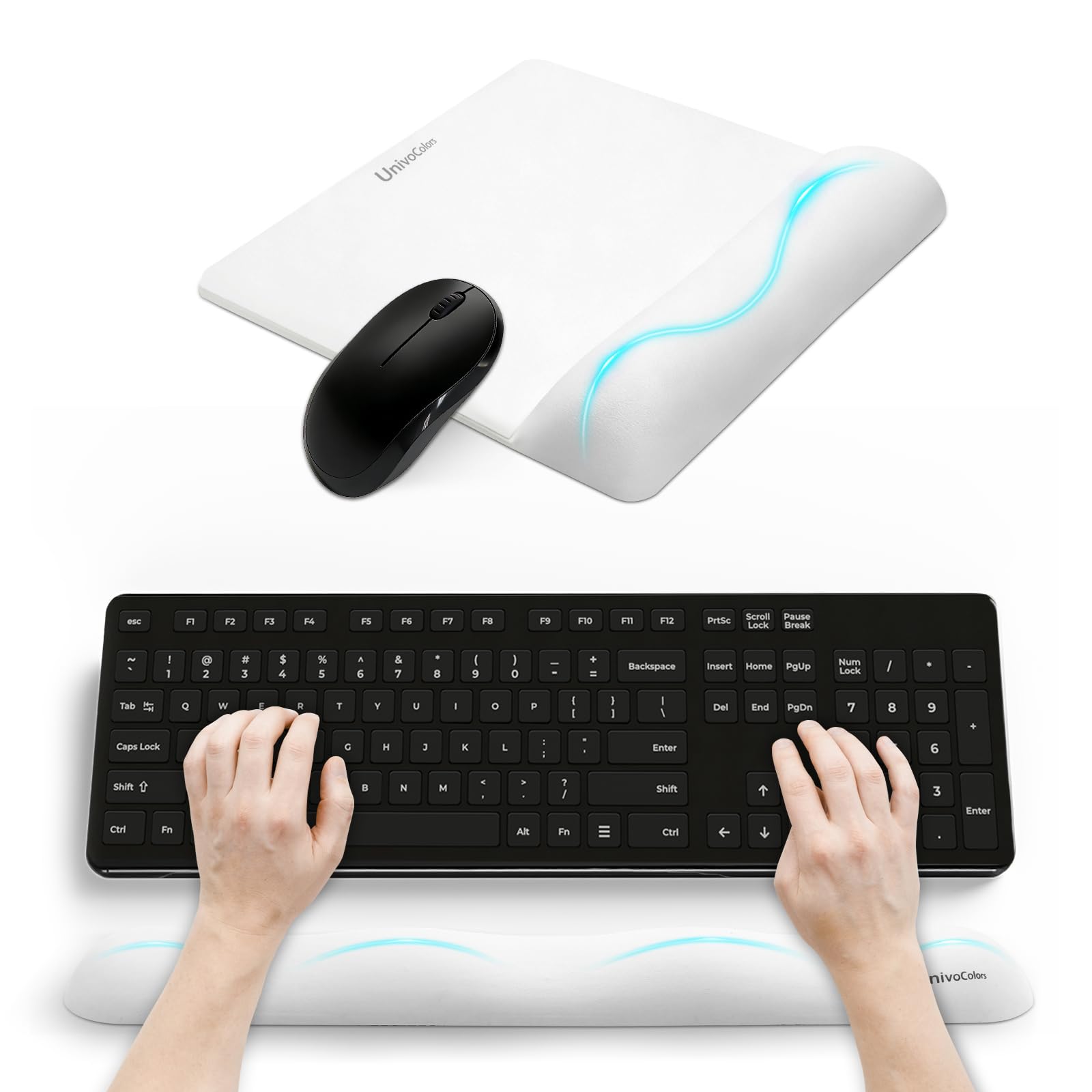 UnivoColors Wide Size Mouse Pad with Wrist Rest L-Size Keyboard Wrist Rest Set Premium PU Material Low-Rebound Cushion