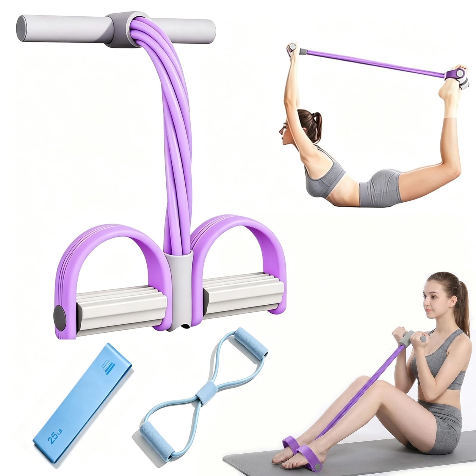 mohito Multifunctional Foot Pedal Resistance Band with Handle 6-Tube Tension Rope Exercise Equipment Sit Up Abdominal Trainer with Resistance Bands Leg Exerciser for Home Body Weight Loss Training Yo