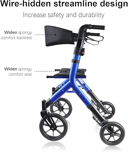 Vista 21 de WALK MATE Andador con ruedas para personas mayores de 5.3 a 7 pies con asiento ajustable en altura, ruedas de 10 pulgadas, andadores ocultos