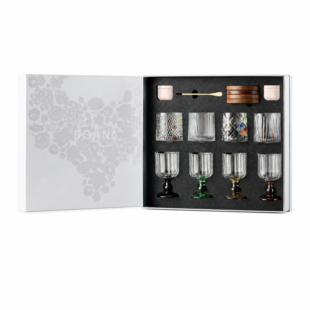 predolo Handbemalte Weingläser Set, Farbige Trinkgläser handgemalt, Geschenkbox für Weiß- & Rotwein, für Dinnerparty & gesellige Abende, Klassische helle Farbe