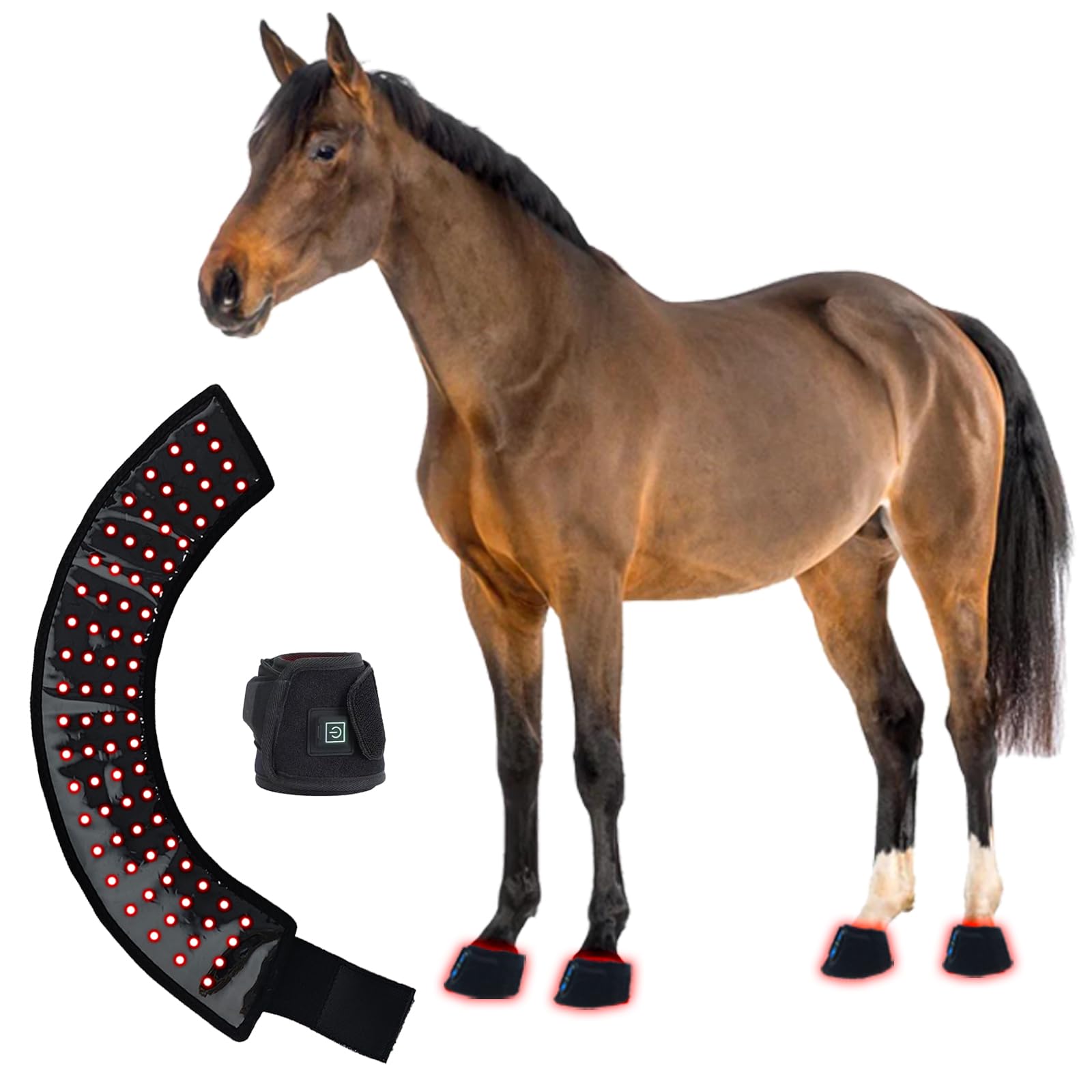 GOURIXIN Terapia de luz roja para caballos, envoltura infrarroja equina de 660 nm 850 nm para alivio del dolor de pezuña, rodilla y corvejón, temporizador de 20 minutos, recargable de 3000 mAh