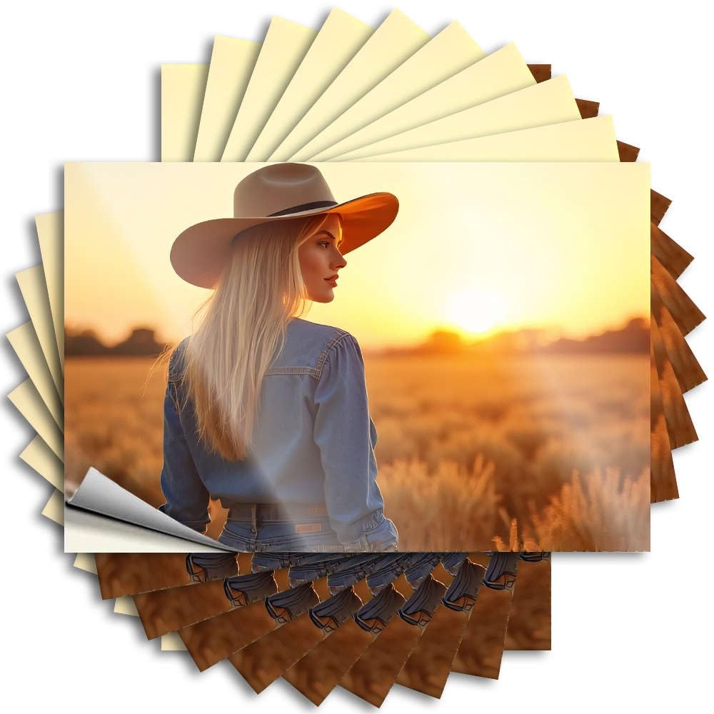 Teen Bedroom Decor, Tattoos Fishing Garage Woman in Cowboy Hat Standing in Wheat Field At Sunset. | Fire Waterproof Vinyl Stickers(12X18CM)
