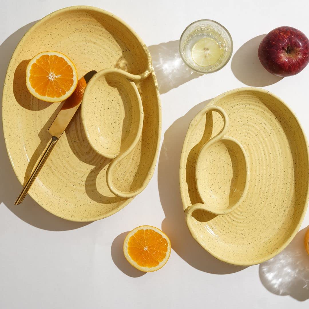 Buy Amalfiee Pinacolada Ceramic Chip & Dip Platter2Pc (Handmade