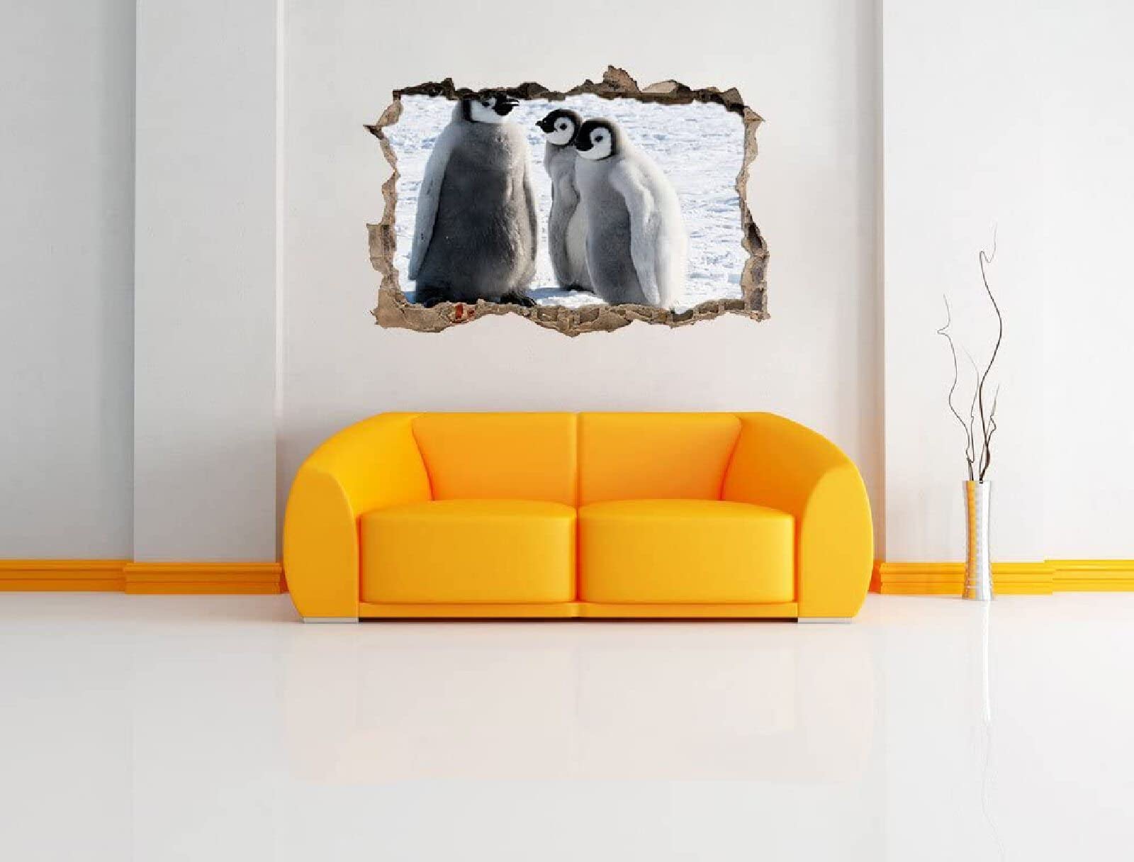 Styl 3D rozbita winylowa naklejka ścienna dzieci dzieci sypialnia pingwin dekoracja ścienna 75 x 113 cm