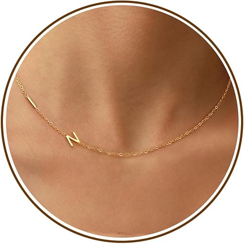 I Initial Necklaces for Teen GLs Simple Gold Choker Necklace with Letter N Sidew