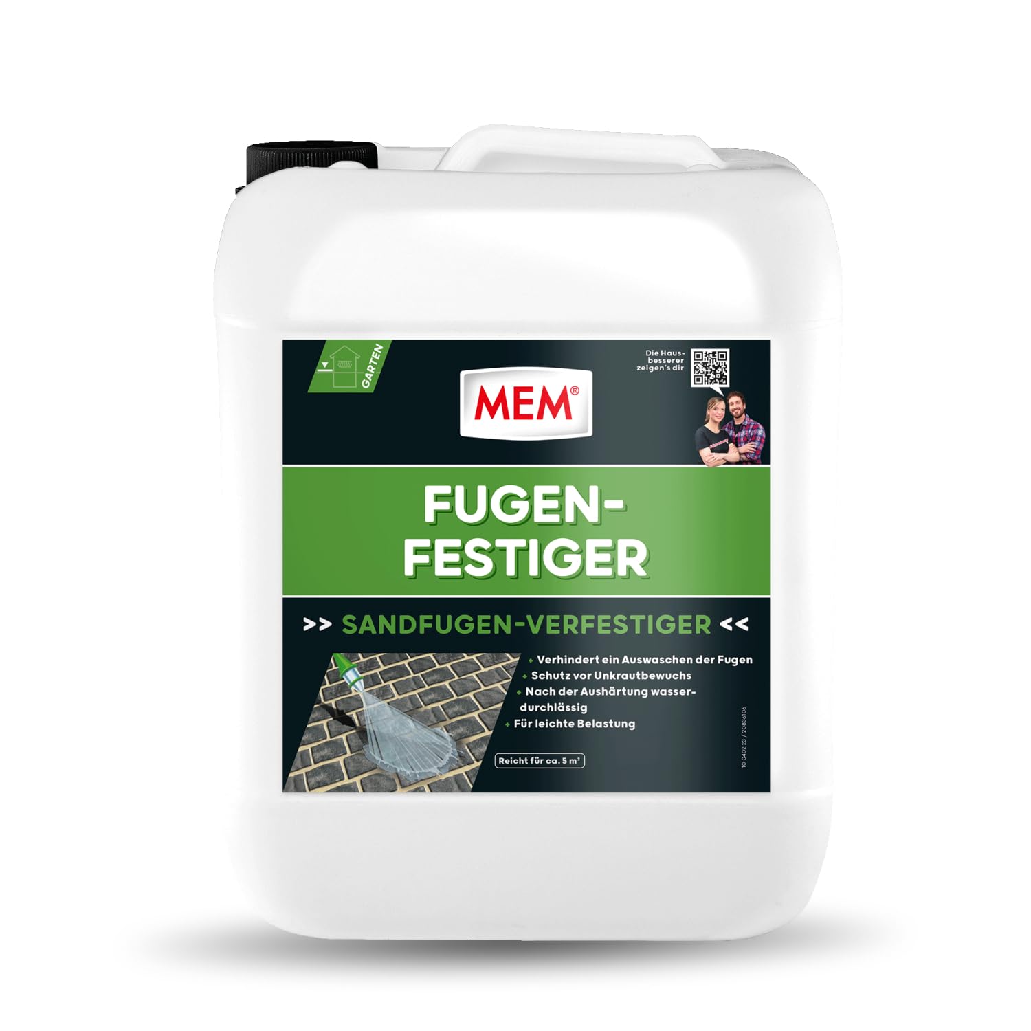 MEM Fugen-Festiger, Fugenabdichtung für Sandfugen, Pflaster & Terrasse, Für Risse & Fugenrisse, Unkrauthemmend, Wasserdurchlässig, Frostbeständig, Lösemittelfrei, Weiß (trocknet klar), 5 l Eimer