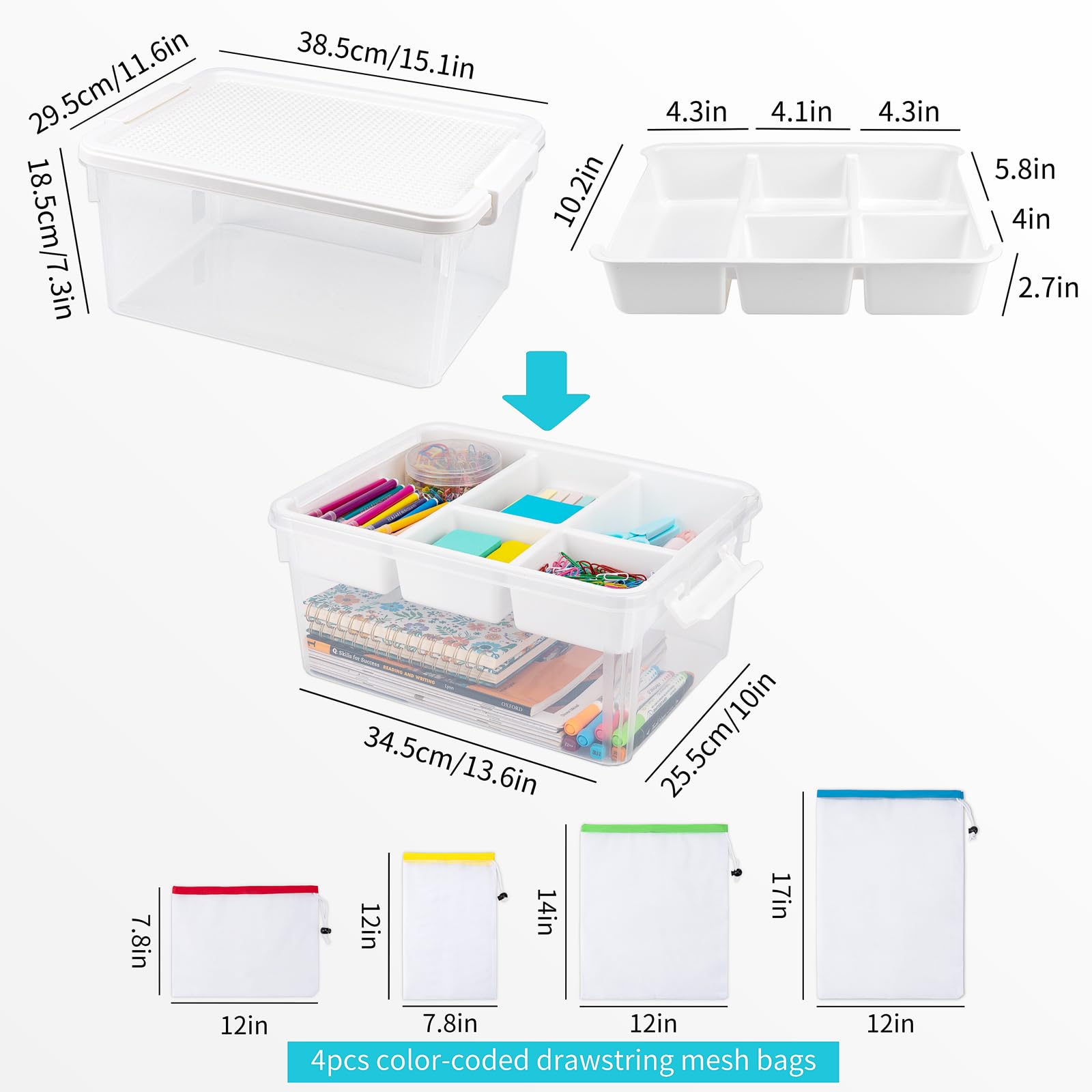 Aufbewahrungsboxen mit Deckel & AbnehmbaresTablett & Bauplatte für Bausteine Aufbewahrungsbox Spielzeug Box Stapelboxen Kunststoff Sortierboxen Kleinteile Transparent