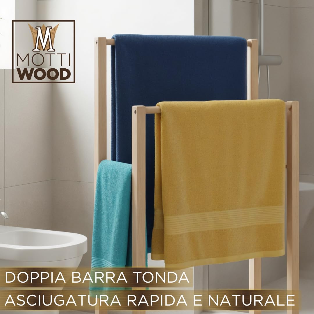 Porta Asciugamani da Terra, Legno 100% Faggio, 2 Bracci, 41 x 31,5 x 80h cm