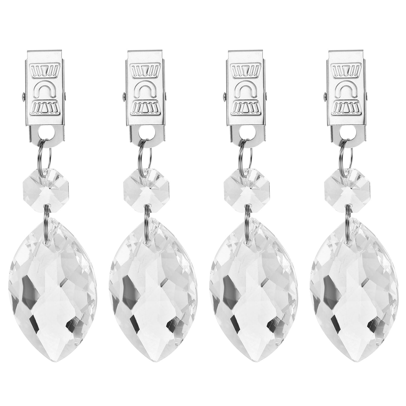 sourcing map 4Pcs Tablecloth Weights, Crystal Table Cover Weights with Metal Clips, Clear Eye Shape Pendant Curtain Weight 100 x 28mm for Outdoor Picnic Garden Table Decoration