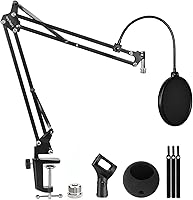 Vista 1 de Microphone Stand for Blue Yeti Snowball Boom Arm Scissor Mic Stand with Shock Mount Windscreen and Double layered Pop Filter Heavy Duty Mic Boom Arm