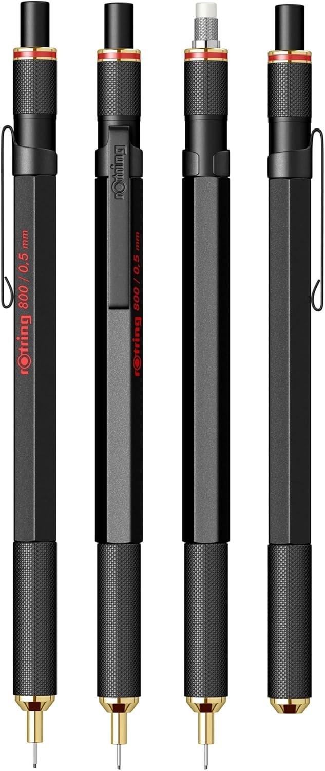 rOtring 800 1904447 Druckbleistift, 0,5 mm, schwarzer Metallschaft mit Etui