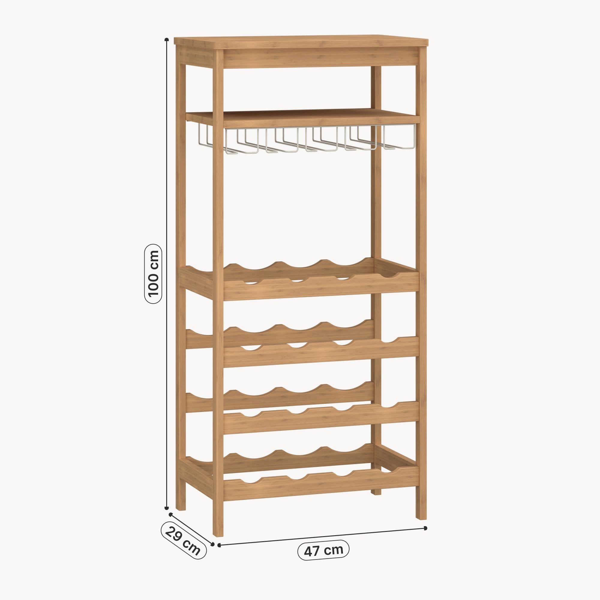 [en.casa] Cantinetta Mobile Portavino per 16 Bottiglie Scaffale Porta Bottiglie da Vino con Portabicchieri e Scomparto Aperto Soggiorno Sala da Pranzo 100 x 47 x 29 cm in Bambù Naturale