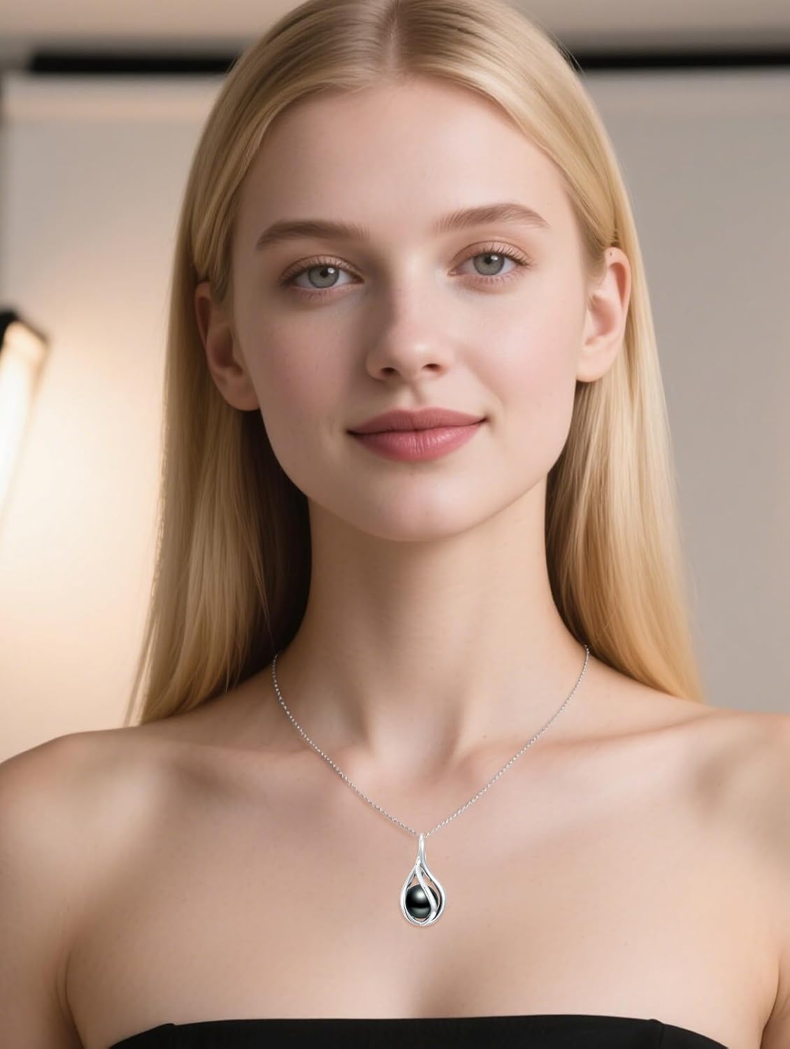Black Pearl Cage Pendant Necklace for Women Sterling Silver Cage Freshwater Black Pearl Pendant Necklace Birthday Anniversary Valentine’s Day Jewelry Gifts for Wife Mom Girlfriend Her - Image 2