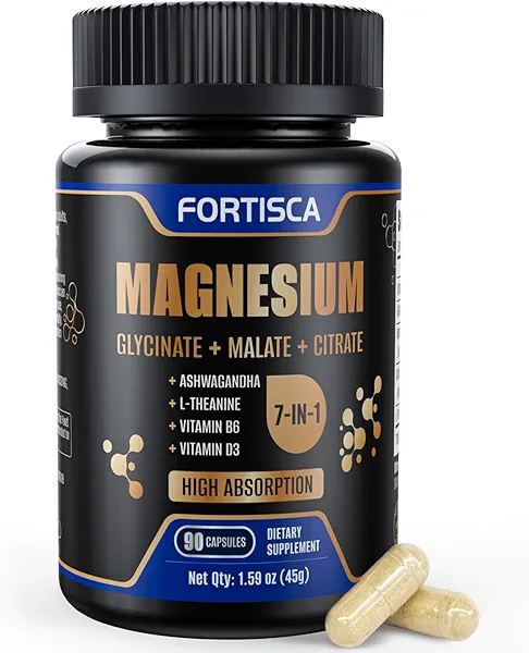 FORTISCA Magnesium Complex 500mg, Magnesium Glycinate, Malate, Citrate, Ashwagandha and L-Theanine for Muscles, Energy, Nerves Health | High Absorption | Vegan I Non-GMO 90 Capsules Magnesio
