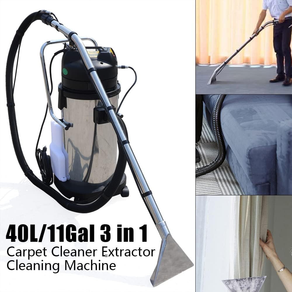 Pulitore per tappeti, 40 l, pulitore per tappeti commerciale 3 in 1 con potente aspirazione, estrattore portatile per pavimenti e tappezzeria, include spazzola piatta e rotonda