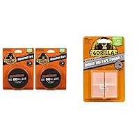 Vista 1 de Gorilla Cinta de montaje de doble cara extra larga, 1 x 120 pulgadas, negro, (paquete de 2) y cuadrados de cinta de doble cara resistentes