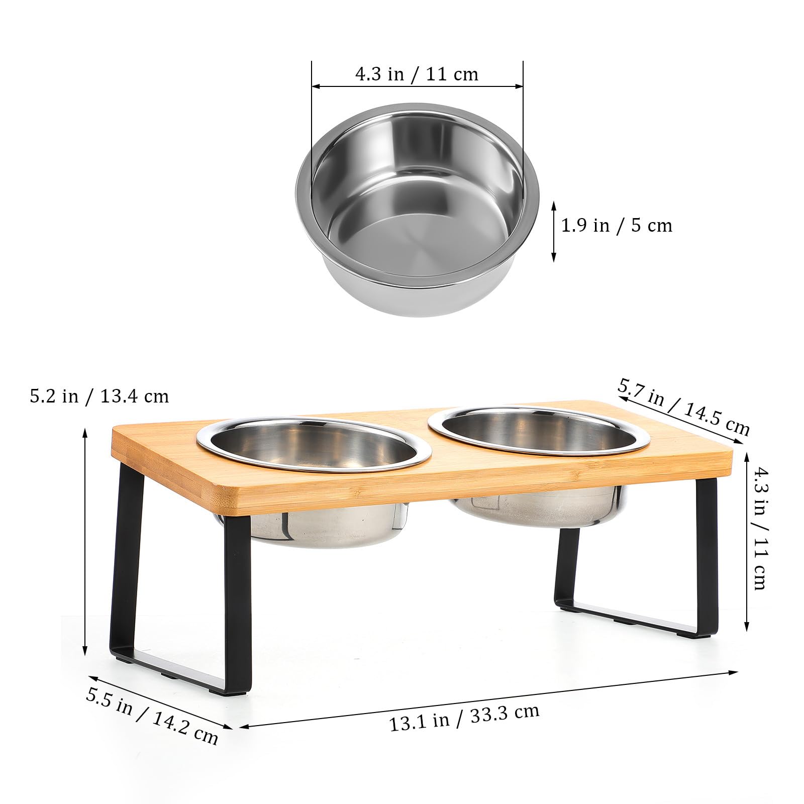 Veemoon Cuencos Elevados para Gatos con Soporte Antideslizante, Doble Cuenco de Acero Inoxidable para Comida y Agua, Tamaño Mediano, Estación de Alimentación Cómoda para Gatos y Perros