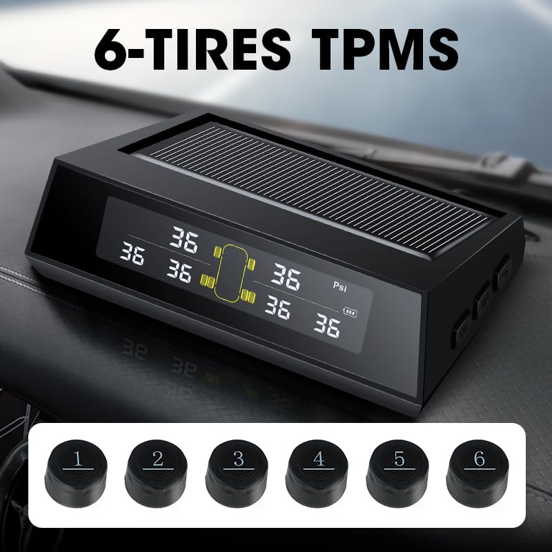 Tpms Sistema di monitoraggio della Pressione dei Pneumatici for autocarri, Allarme for Auto, Grande Schermo, 5,5 Bar Max, 6 sensori Esterni Pressione Pneumatici