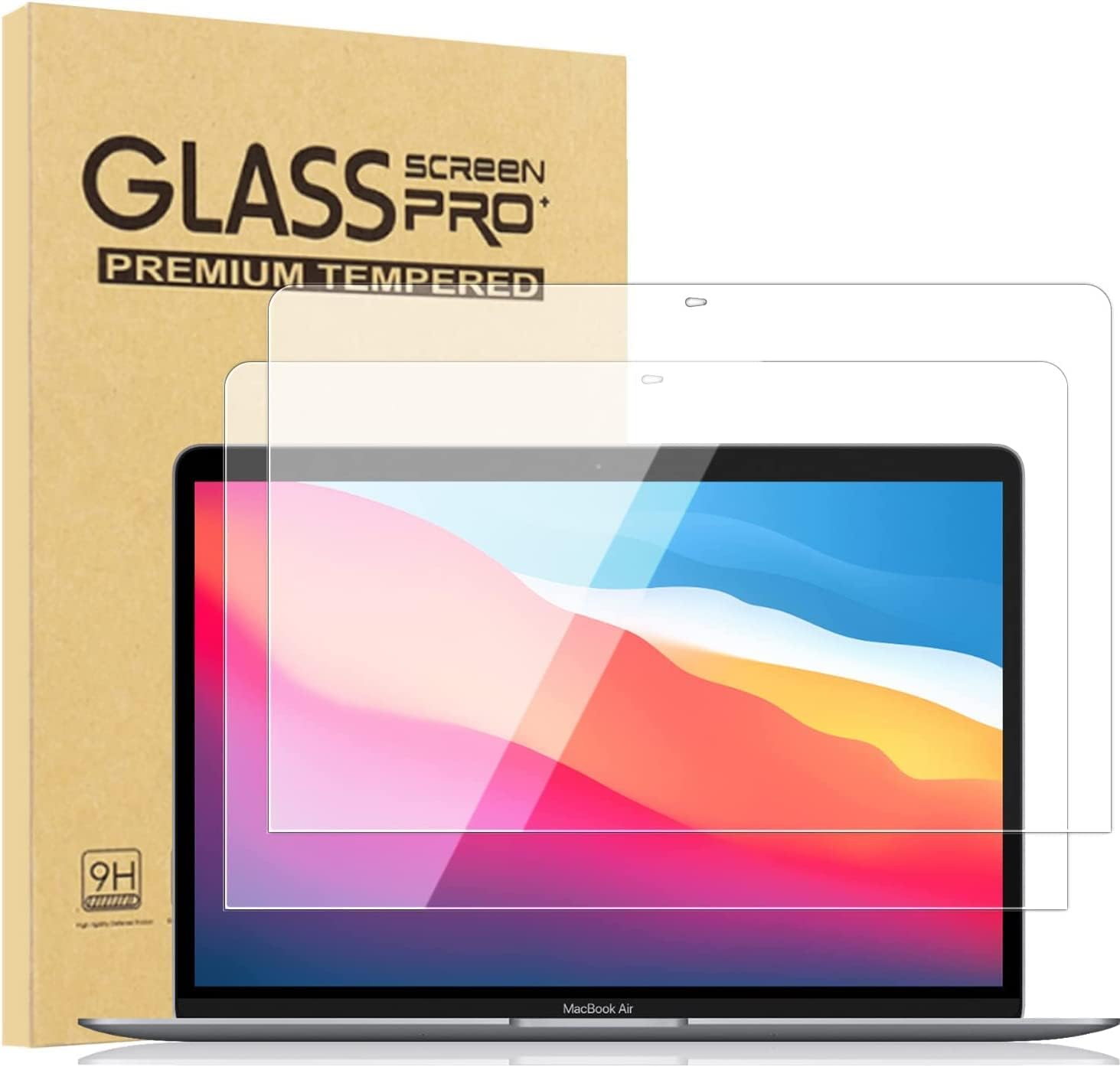 Avakot 2 Pack Tempered Glass Screen Protector for MacBook Pro 13.3 Inch 2020 | Ultra Thin Tempered Film for MacBook Air 13 M1 Touch Sensitive Anti-Scratch