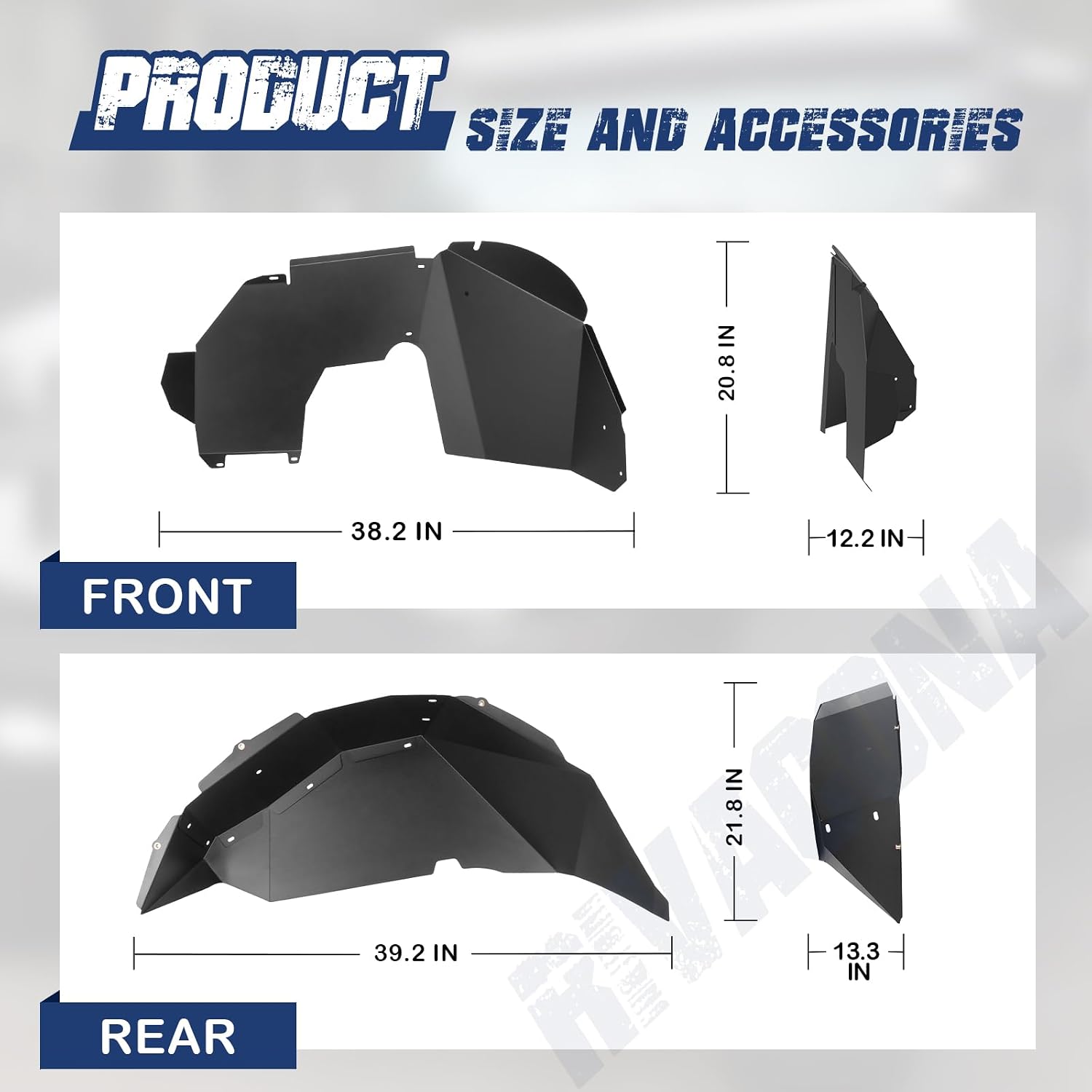 Front and Rear Inner Fender Liners Fit for 2018-2026 Jeep Wrangler JL & JLU Unlimited Sport Sahara Rubicon | 2 & 4 Doors, Hawkley Bolt-on Style Mud Guards Steel Wheel Well Fenders Flares Cover