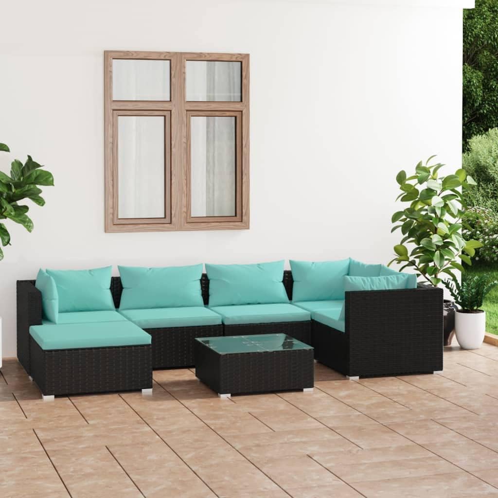 Patio Lounge Set Black Pe Rattan 7 Piece Modular Garden Seating Sets Furniture Outdoor Sofa Chair