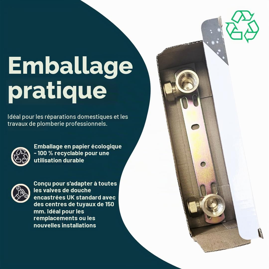 Support Mural Encastré de Douche 15mmx1/2'' 150mm avec Plaque de Fixation : Idéal pour Kits de Douche Exposée, Robinet de Douche et Robinet Mélangeur Thermostatique