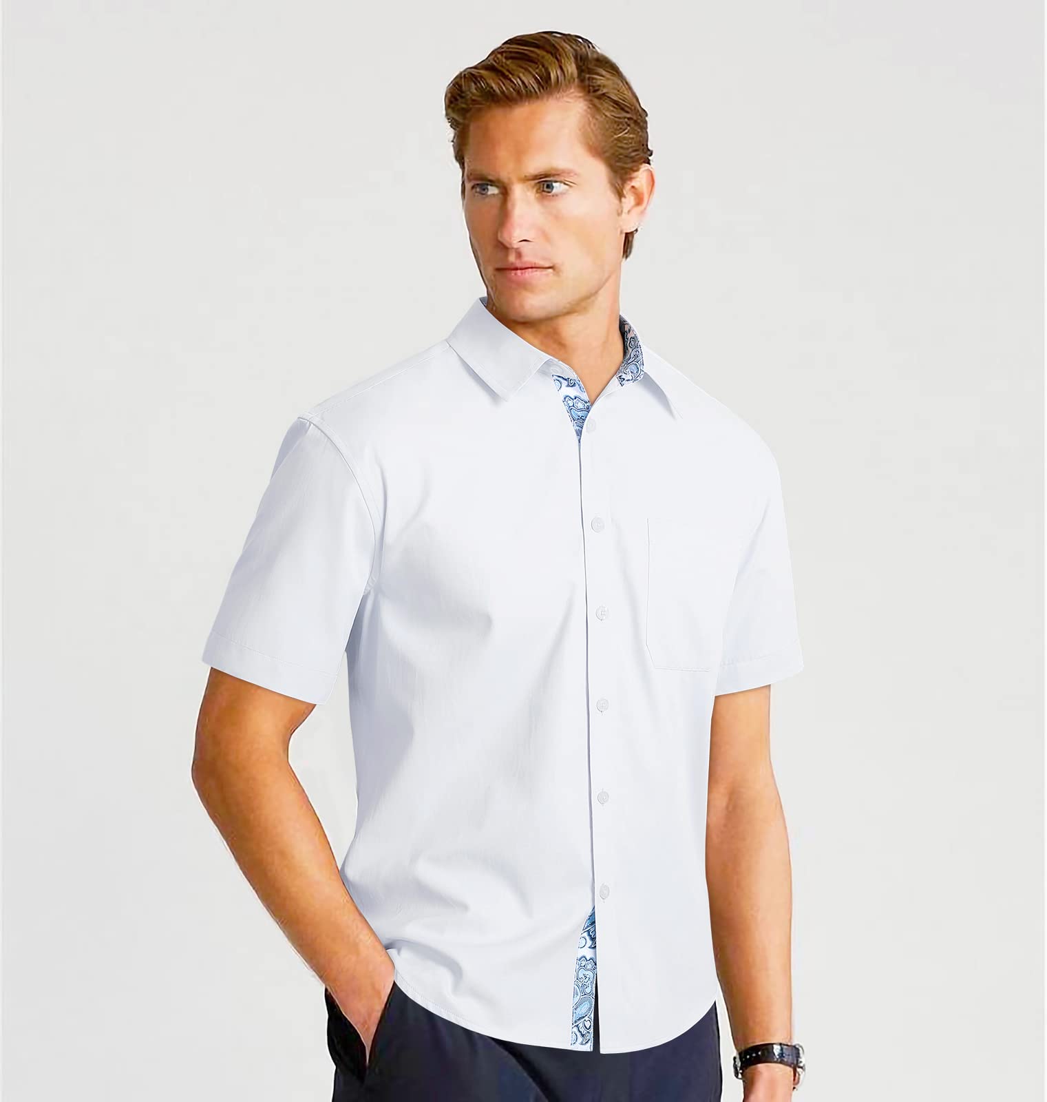 Enlision Chemises pour Hommes Habillées Manches Courtes Chemise Casual Regular Fit Chemises Formal Business Chemise