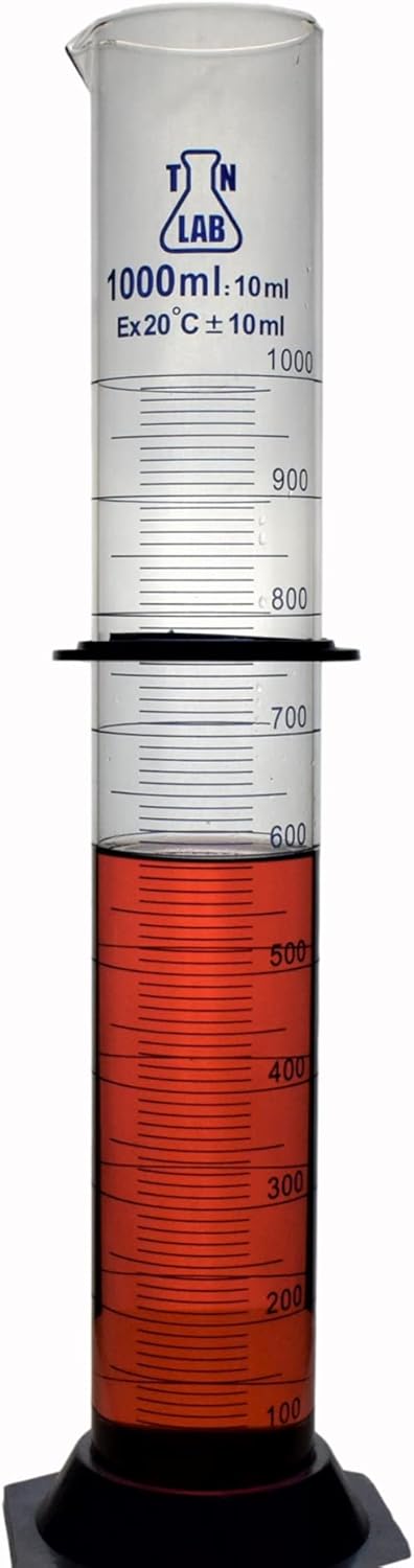 TN LAB 1L Graduated Measuring Cylinder Borosilicate Glass with Plastic Base 1000 ml 1 Liter