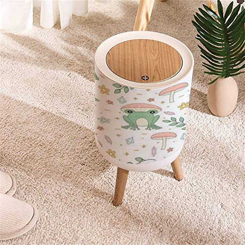 Image of KCDCYCZEAL Small Trash Can with Lid Cottagecore Frog and Mushrooms Seamless Round Recycle Bin Press Top Dog Proof Wastebasket for Kitchen Bathroom Bedroom Office 7L /1.8 Gallon