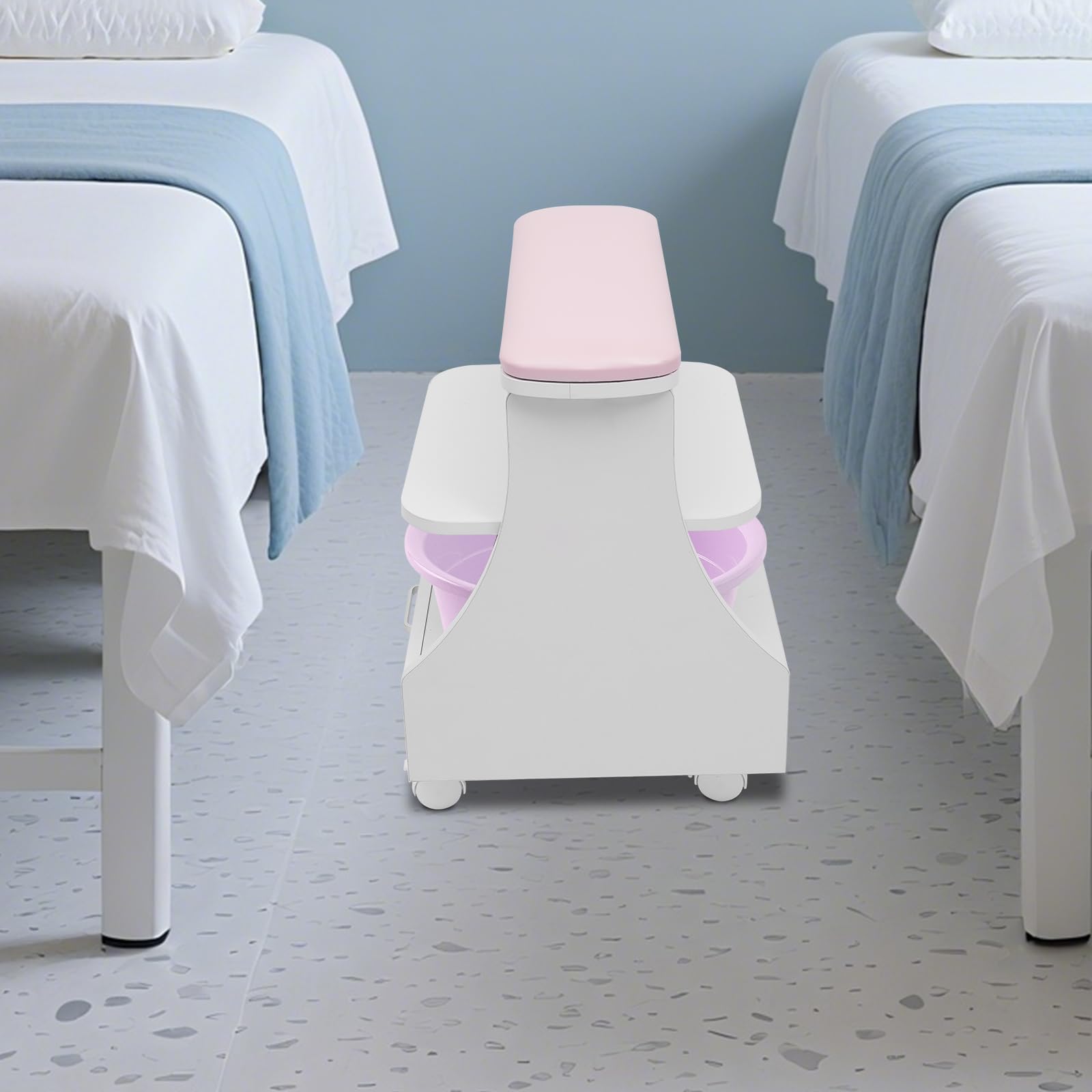 Wózek do manicure, pedicure, różowy, z płyty MDF, z 3-stopniową przestrzenią do przechowywania i kółkami, do salonu paznokci i pielęgnacji stóp