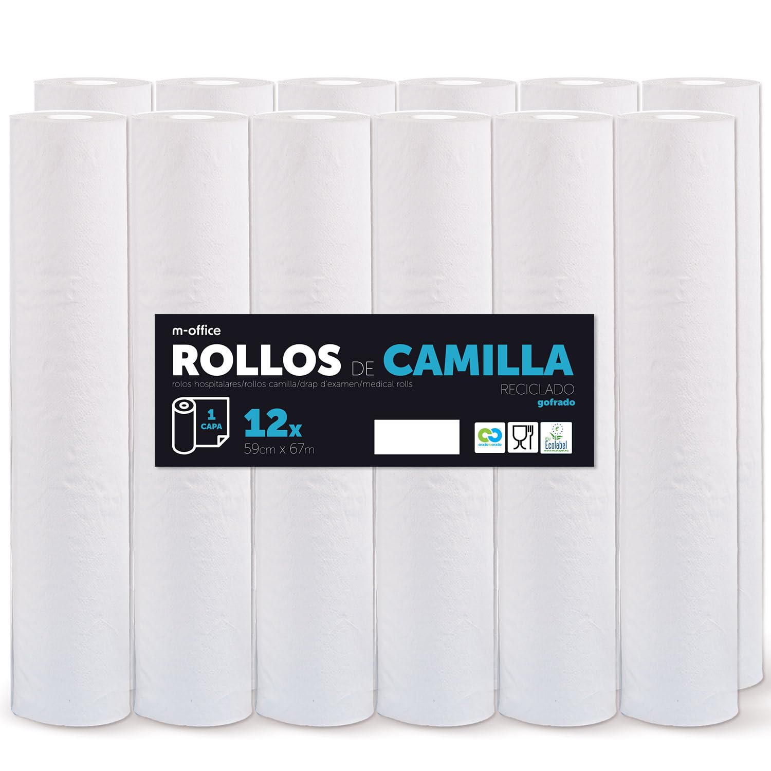 Rollo para Camilla, Rollo Papel para Camilla de Procedimientos Médicos, Masaje, Tratamientos de Belleza y Spa, Papel para Camilla de Estética y Masaje (59cm x 67m gofrado reciclado, 12 unds)
