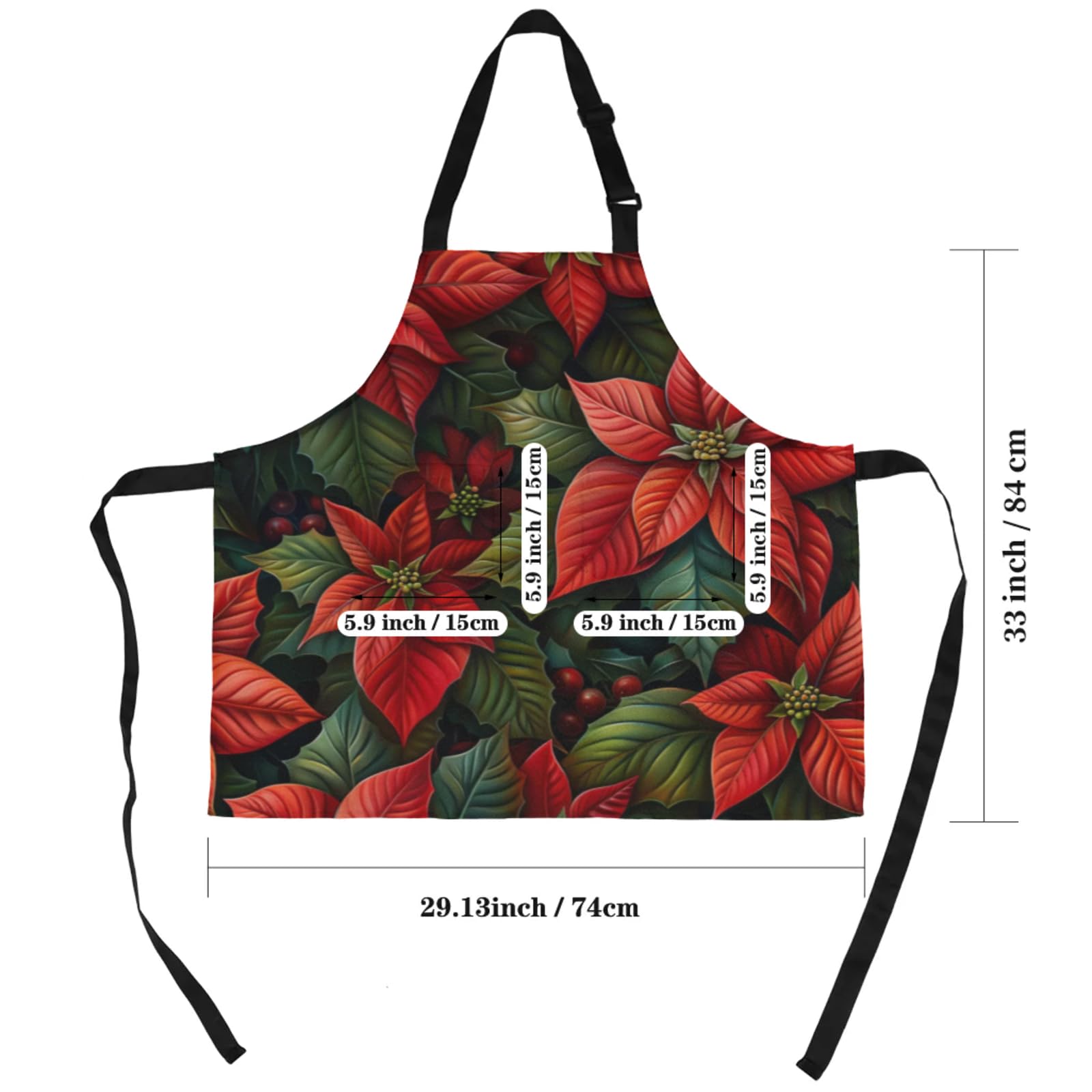 Aglebo Flower Leaf Christmas Chef Apron with Pockets Adjustable Shoulder Strap Waterproof Cooking Apron for Kitchen Baking Gardening Pottery Painting