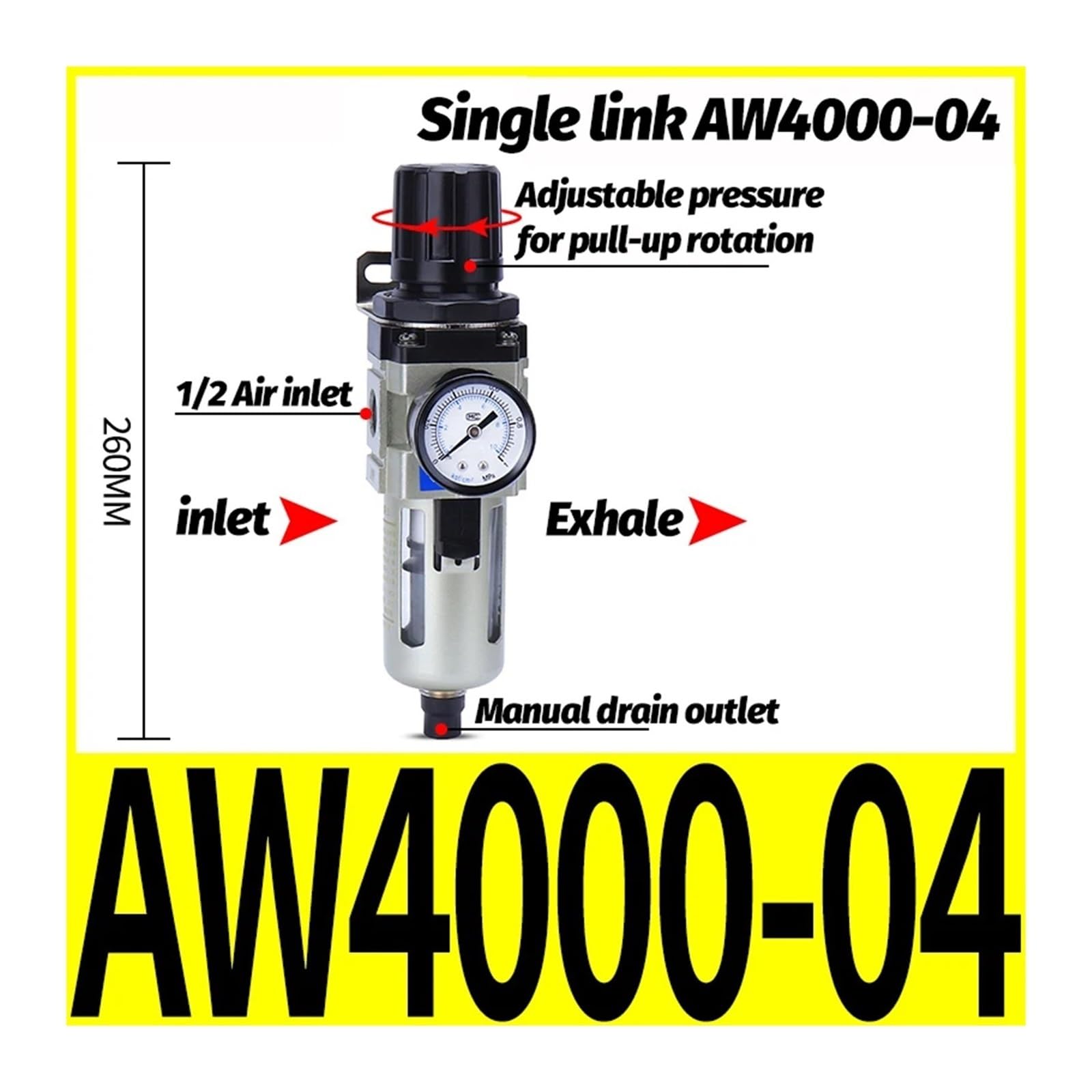 1 szt. Pneumatyczny regulator filtra zaworu wentylacyjnego zawory redukujące ciśnienie AW2000 AW3000 AW4000 AW5000 (AW4000-04)
