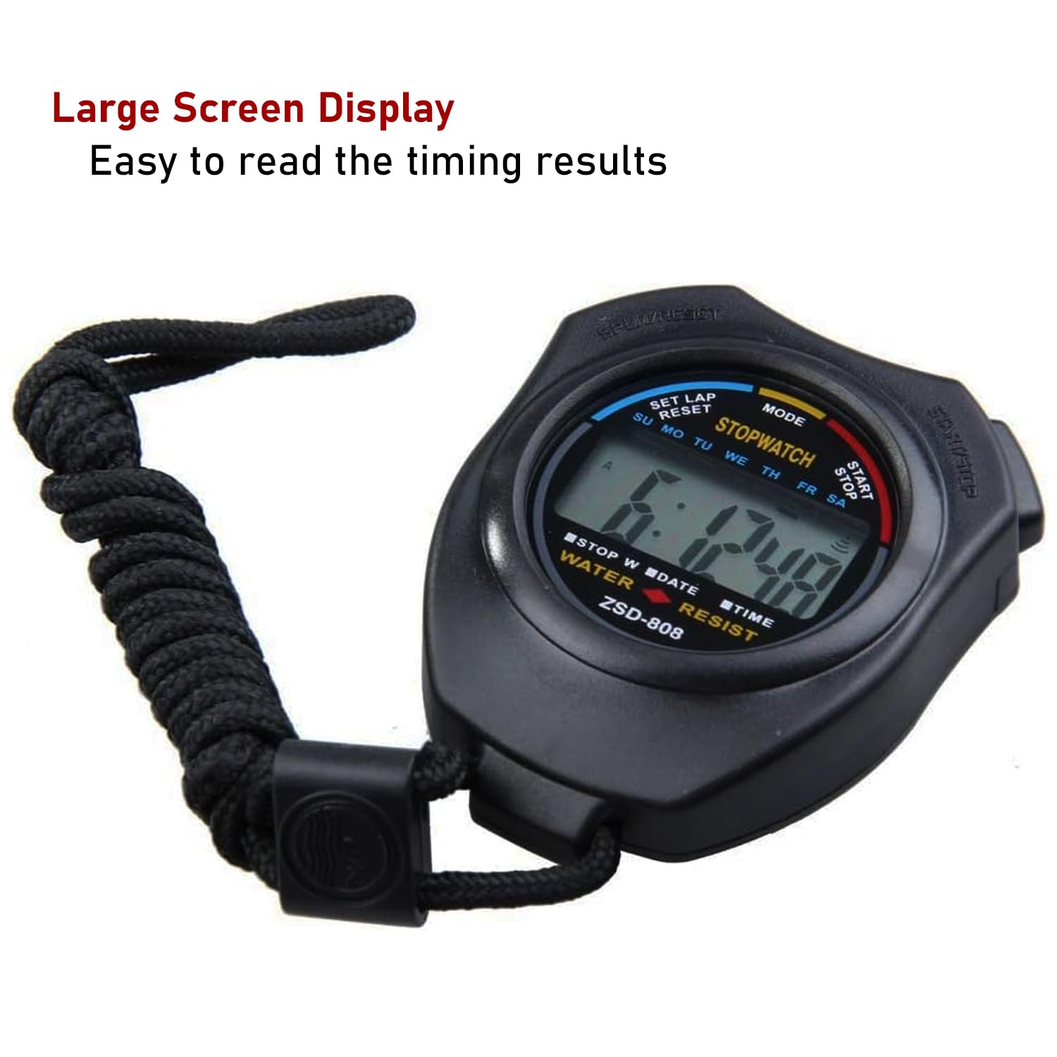 Stopwatch-Digital Water-Proof Stop Watch, Swimming Watch, Multifunctional Sports Stopwatch for Swimming, Running, Basketball, and Football, LCD Display Chronograph with Alarm Clock (Black) - Image 4