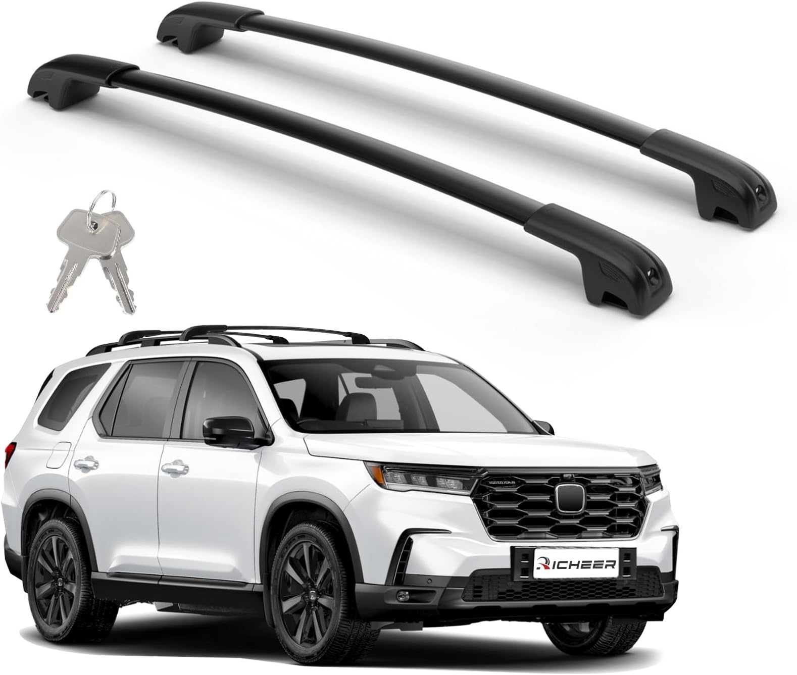 Richeer 300LBS Roof Rack Cross Bars for 2023-2026 Pilot with Raised Rails(Not for LX & EX-L),Lockable Heavy Duty Aluminum Cross Bar with Anti-Theft Locks for Cargo Racks Rooftop Luggage Canoe Bicycle