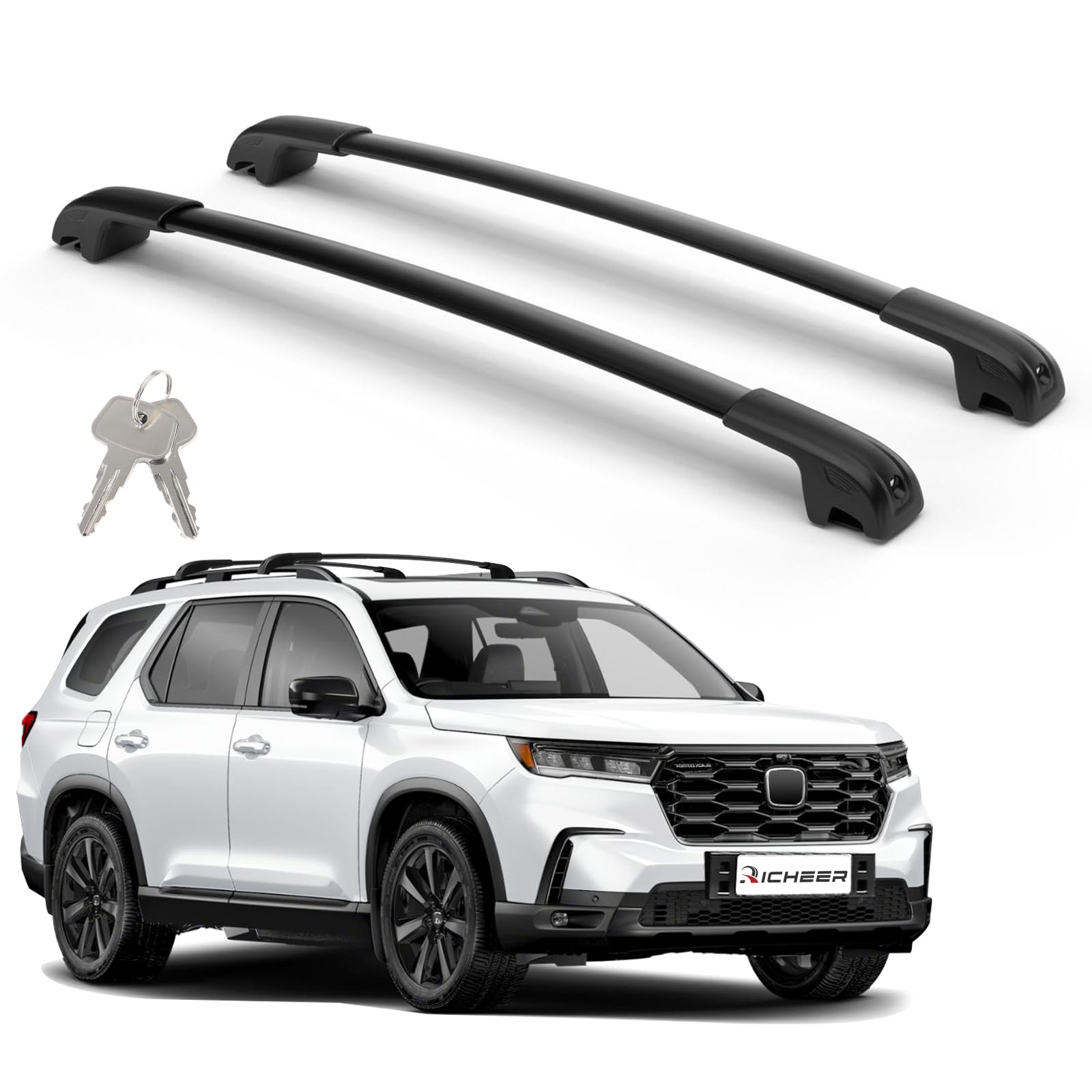 Richeer 300LBS Roof Rack Cross Bars for 2023-2026 Pilot with Raised Rails(Not for LX & EX-L),Lockable Heavy Duty Aluminum Cross Bar with Anti-Theft Locks for Cargo Racks Rooftop Luggage Canoe Bicycle