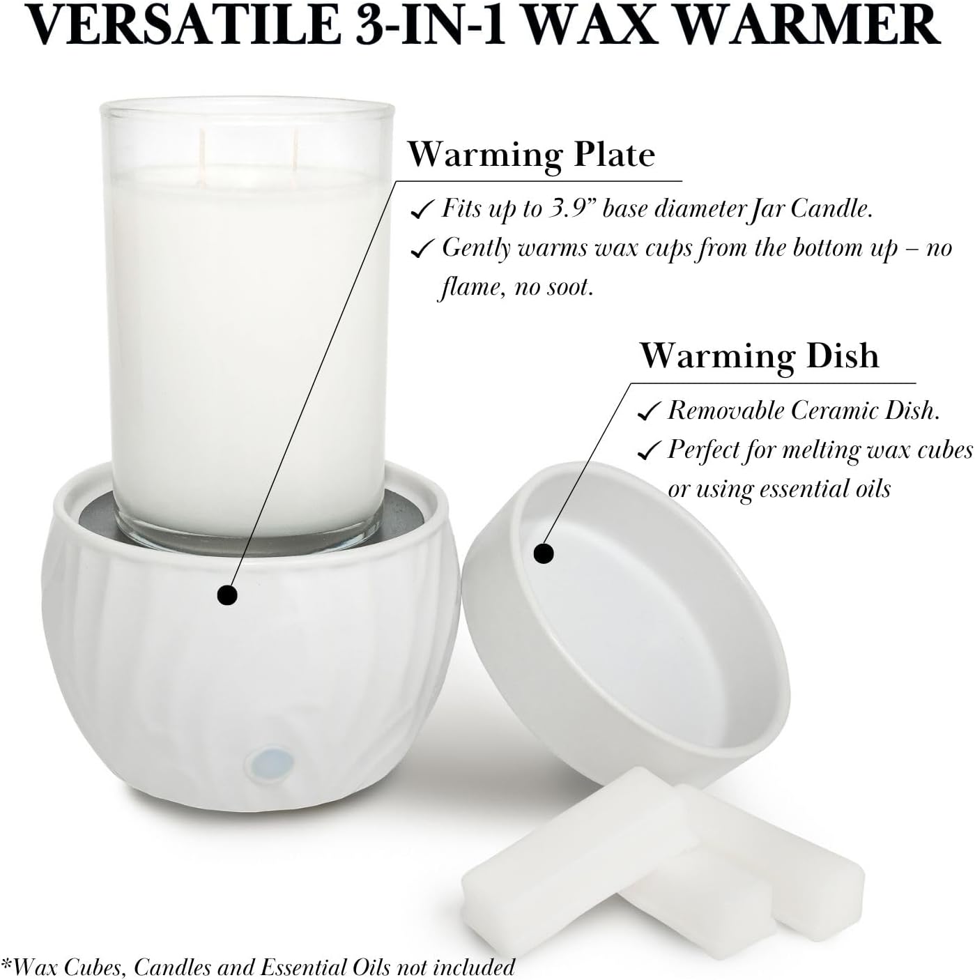 Colonial Candle Wax Melt Warmer with Timer, 3-in-1 Electric Wax Melter for Scented Wax Melts, Cubes, and Tarts | Home, Office, Bedroom, Gift & Décor