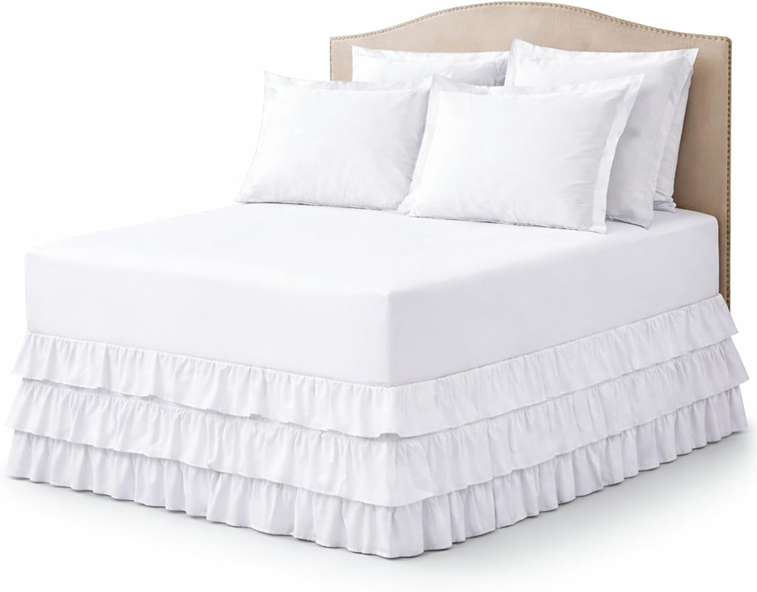 Cottingon Multi Ruffled Microfiber Bed Skirt, Twin Size, 21 Inch Drop, Split Corner Ruffle Bed Skirt, Easy Fit Easy Care, Fade & Wrinkle Resistant Bedding Skirt, White