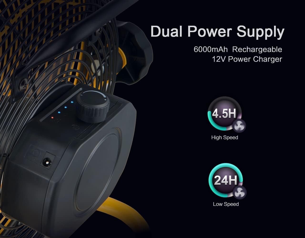 Geek Aire 16” Portable Rechargeable Fan - High Velocity Battery Operated Floor Fan with Metal Blade for Camping, Garage & Outdoor Activities